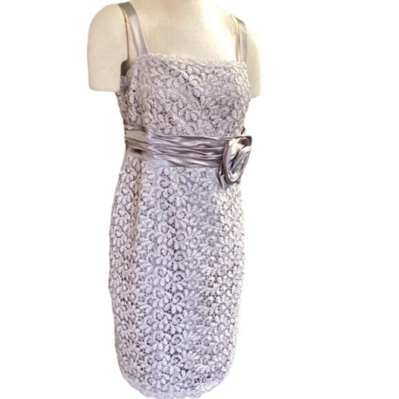 R&M Richards Lace Cocktail Dress Satin Rhinestone Rosette Waistband Sz 16 #159K - Picture 2 of 9